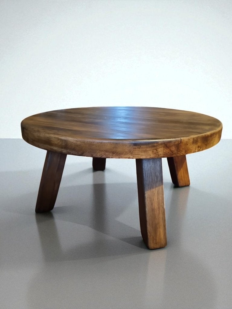 Brutalistische Salontafel donker eiken, 100 cm diameter., Ophalen