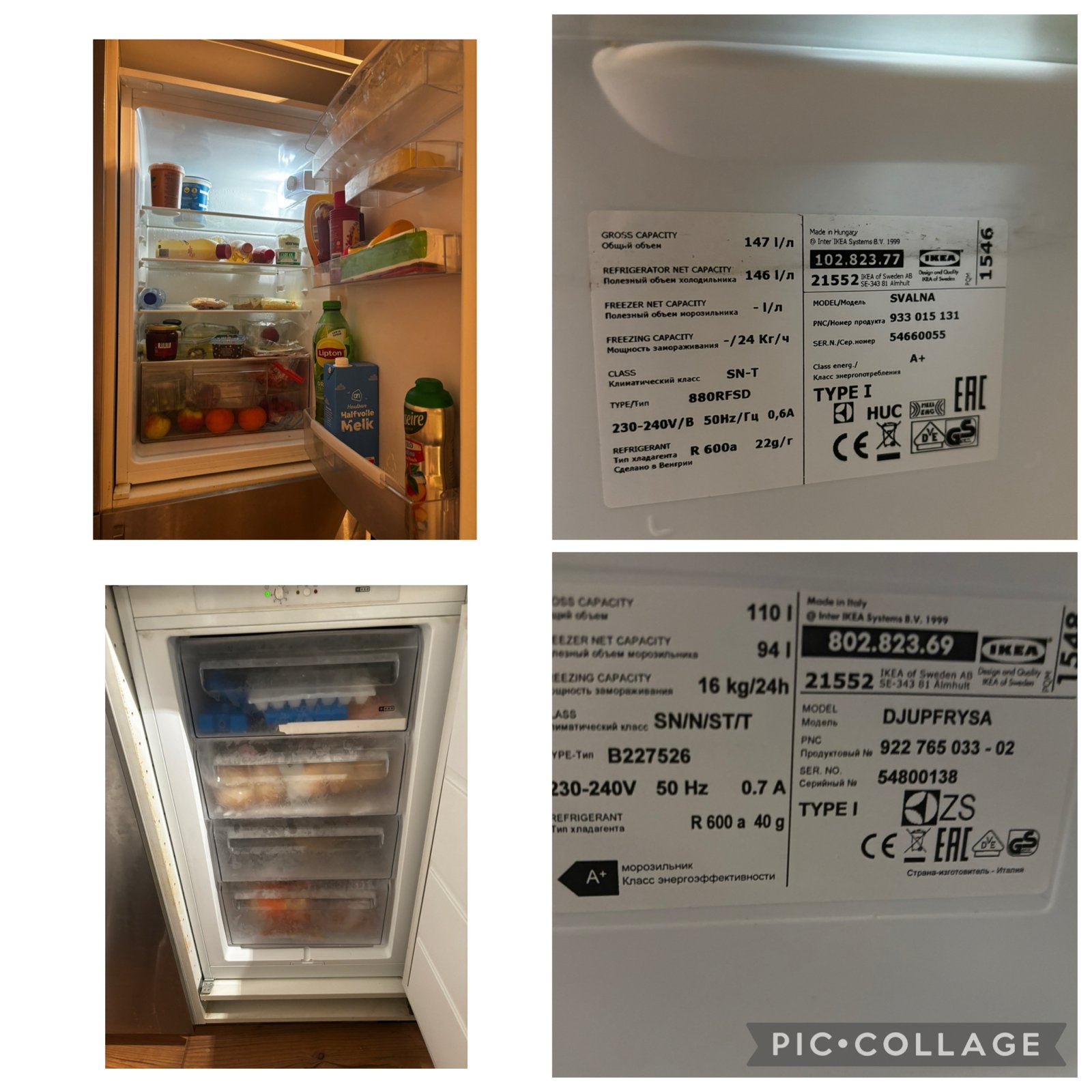 IKEA SVALNA Koelkast en DJUPFRYSA Vriezer - Zomer beschikbaa, Ophalen, 150 tot 200 liter, Gebruikt, 60 cm of meer