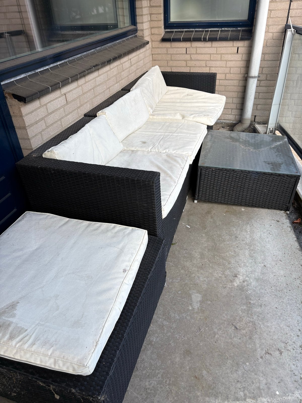 Wicker Loungeset met Tafel en Hocker, Tuin en Terras, Tuinsets en Loungesets, Ophalen, Gebruikt, 3 zitplaatsen, Loungeset