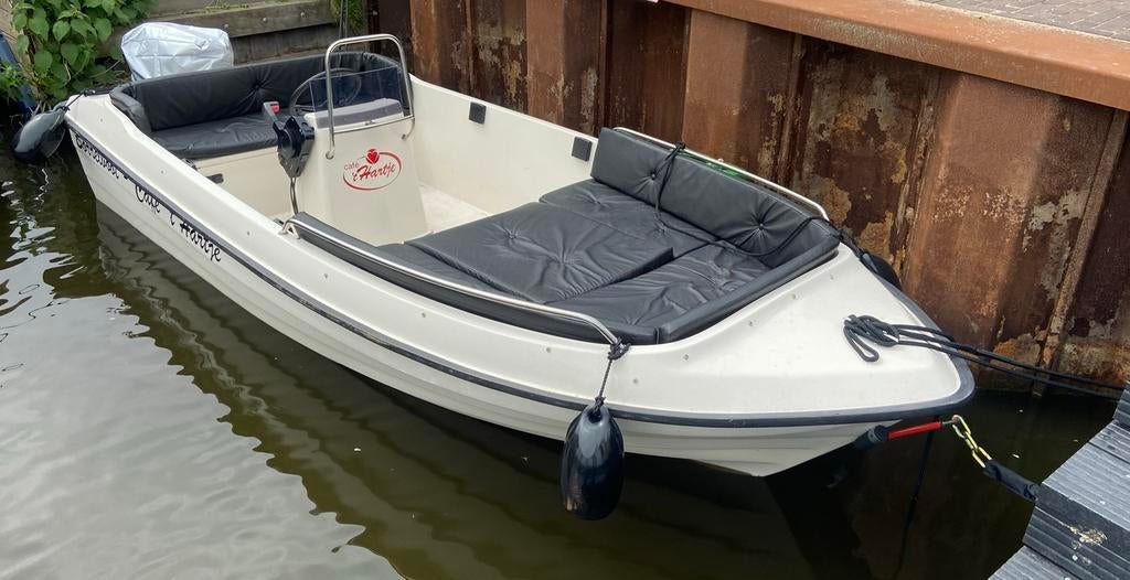 Open motorboot 4.5m + 9.8pk 4T + trailer, 10 tot 30 pk, Gebruikt, Ophalen of Verzenden, Snelvarend
