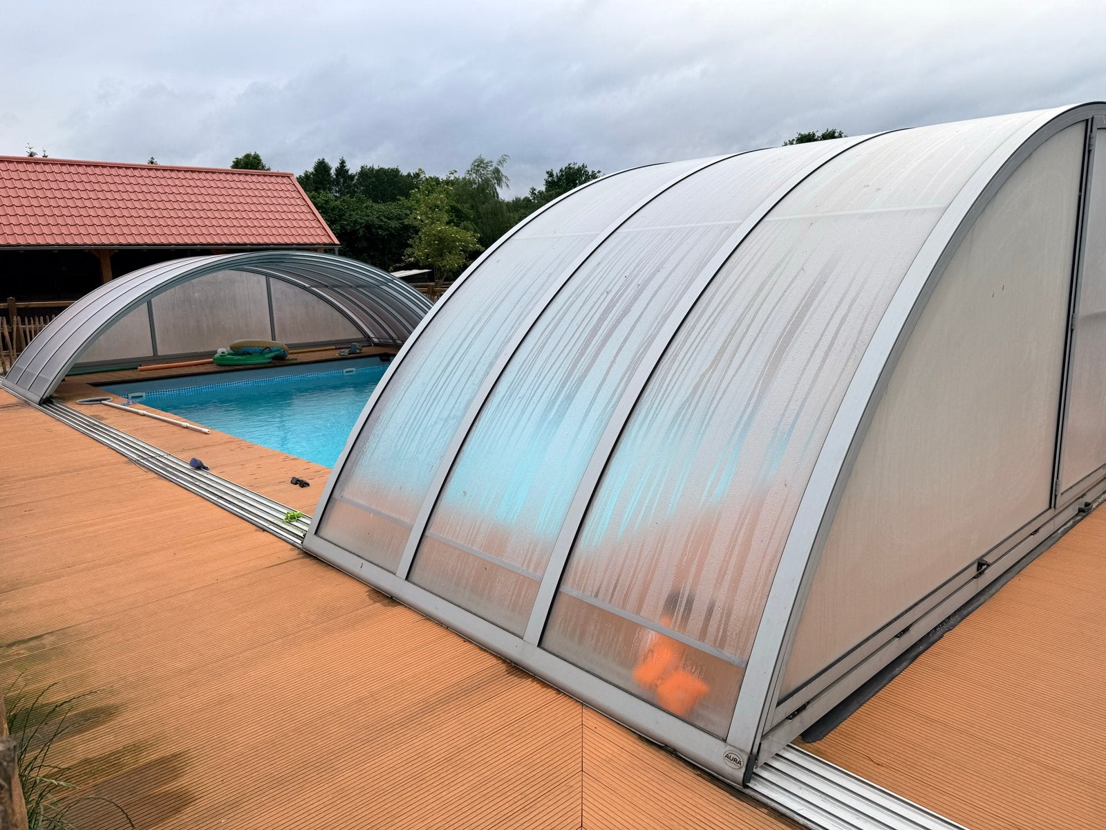 Grote Zwembadoverkapping Aura 12x6 meter, Tuin en Terras, Zwembaden, Gebruikt, Rond, 300 cm of meer, Ophalen