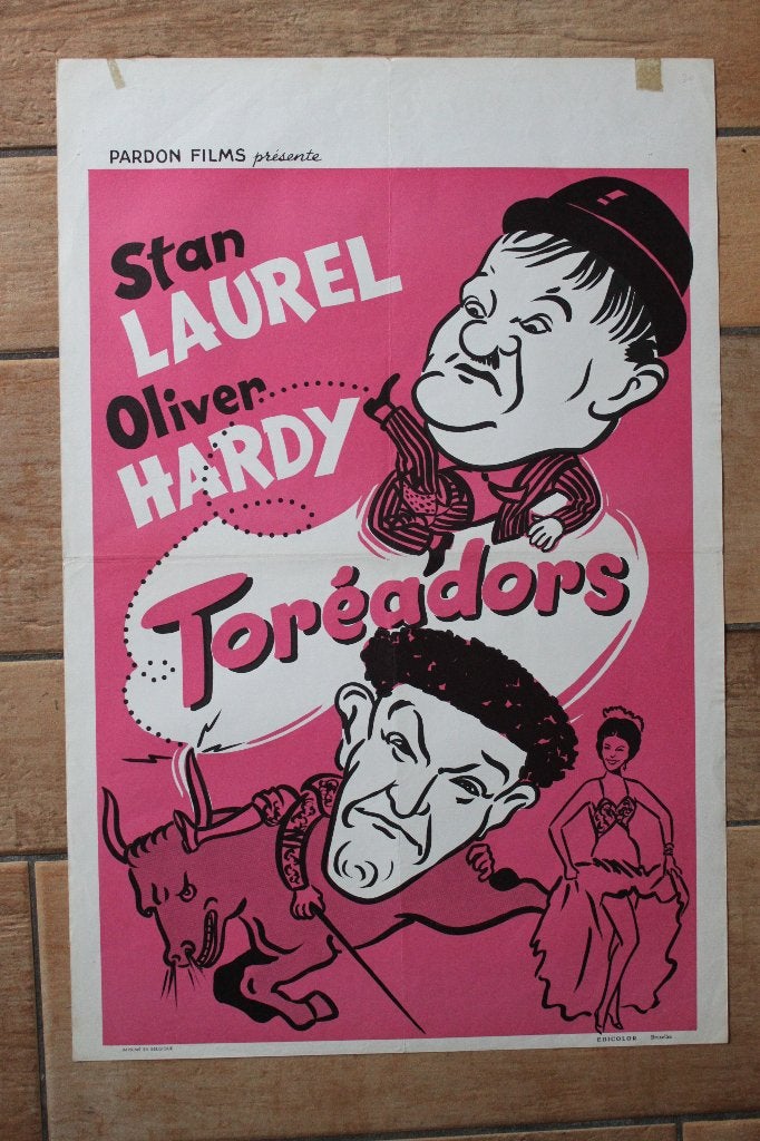 filmaffiche Laurel and Hardy Bullfighters filmposter, Rechthoekig Staand, Ophalen of Verzenden, Zo goed als nieuw, A1 t/m A3