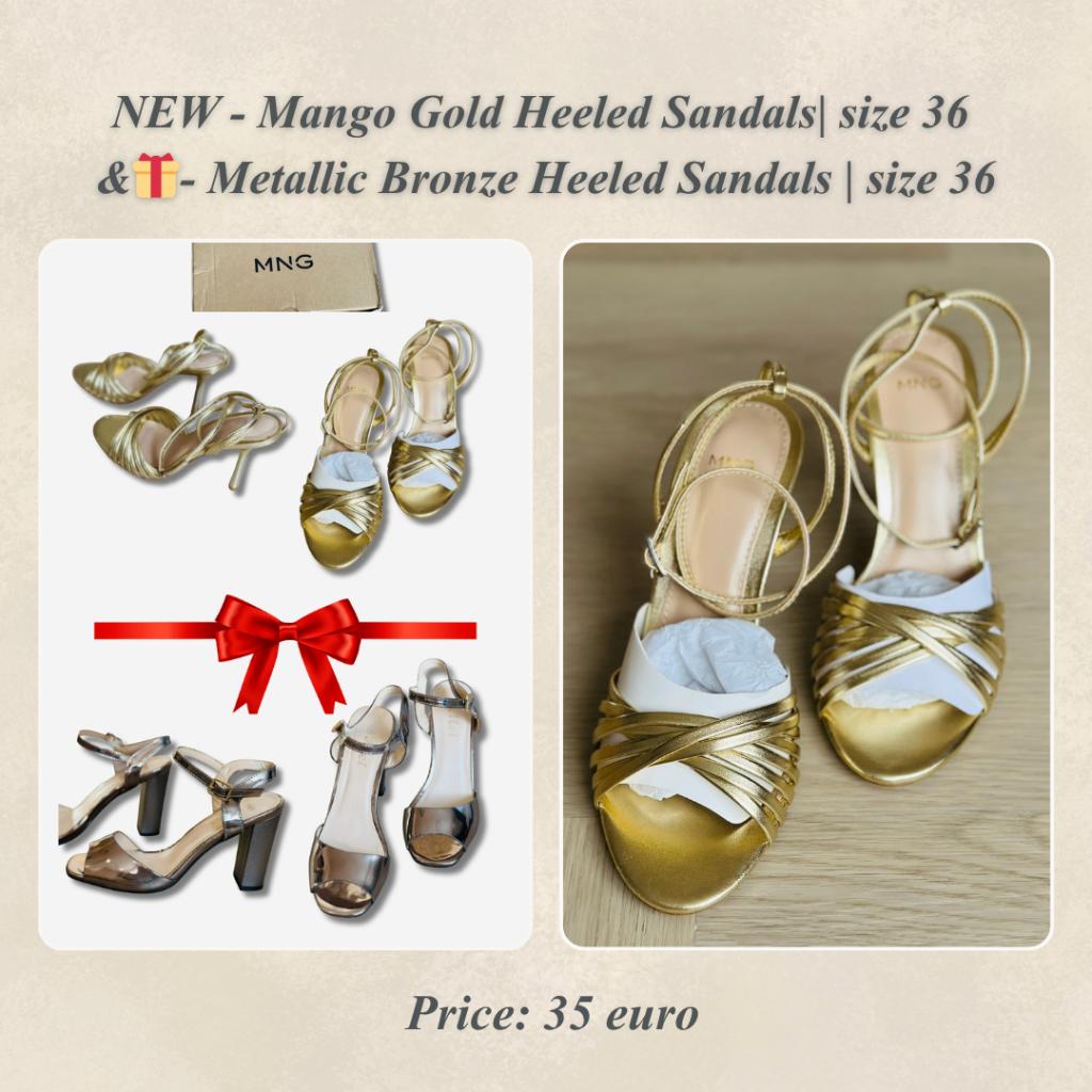 NEW - Mango Gold Heeled Sandals – Size 36 & GIFT, Kleding | Dames, Ophalen of Verzenden, Nieuw, Sneakers of Gympen