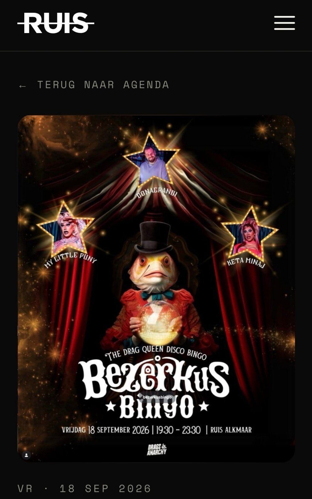4 tickets voor Bezerkus Bingo 18/9, Tickets en Kaartjes, Drie personen of meer