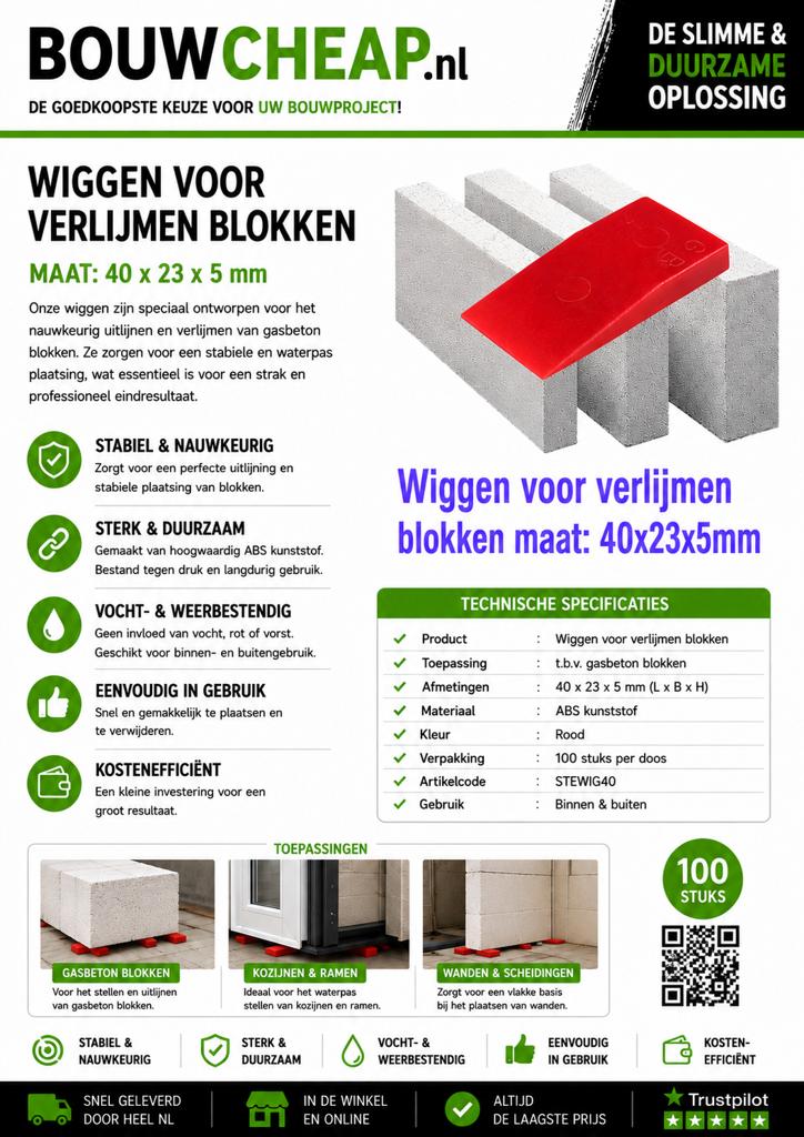 Wiggen voor verlijming gasbetonblokken waterpas., Doe-het-zelf en Verbouw, Ophalen of Verzenden, Nieuw, Kalkzandstenen