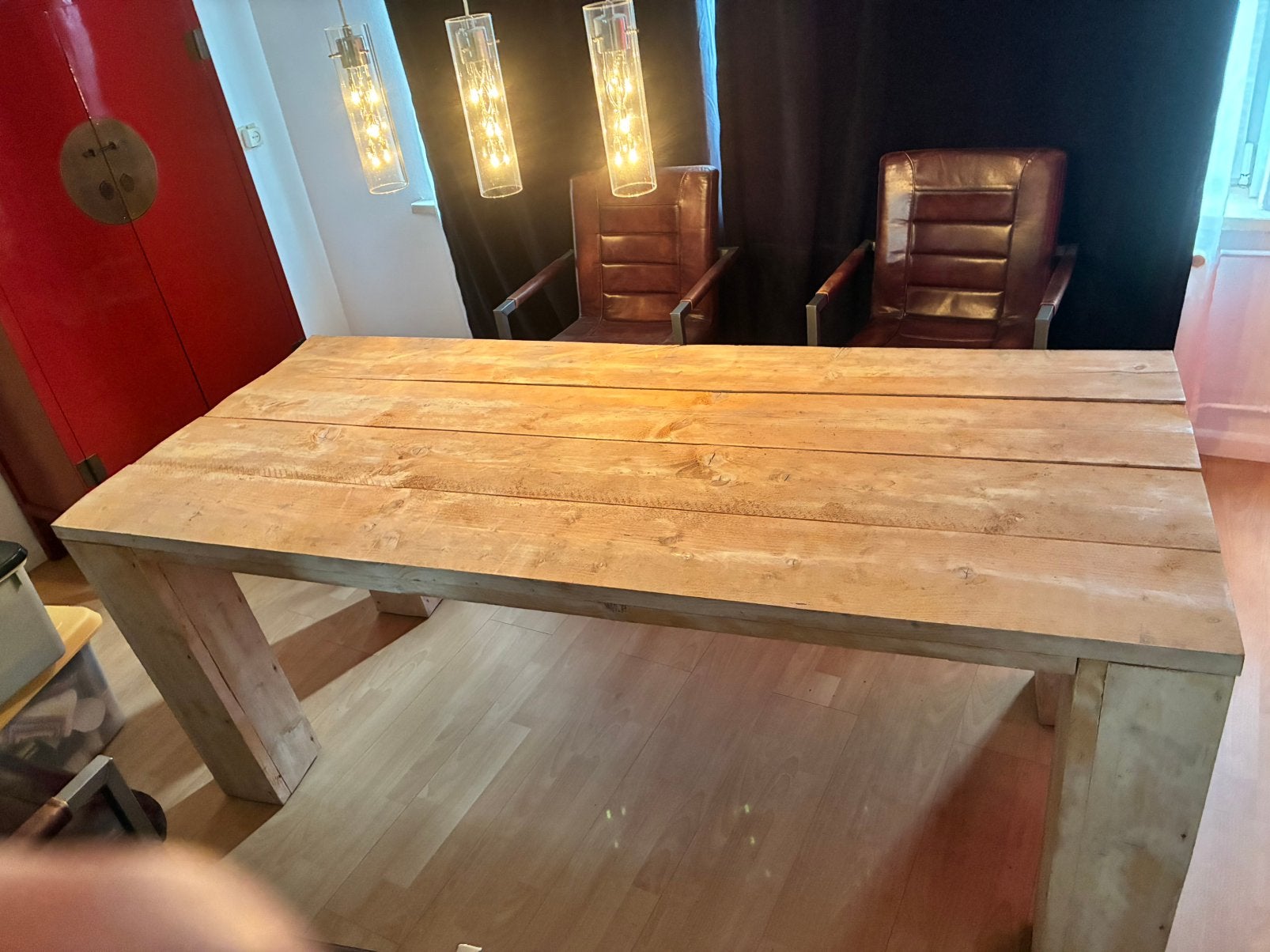 Steigerhouten tafel whitewash, Zo goed als nieuw, 150 tot 200 cm, Rechthoekig, 50 tot 100 cm