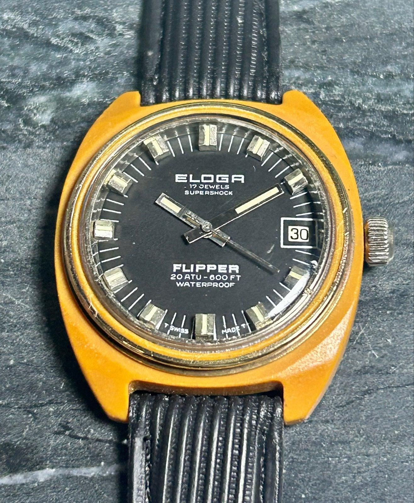 Vintage Eloga Flipper 17 Jewels Supershock zeldzaam model, Sieraden, Tassen en Uiterlijk, Overige merken, Overige materialen, Met bandje