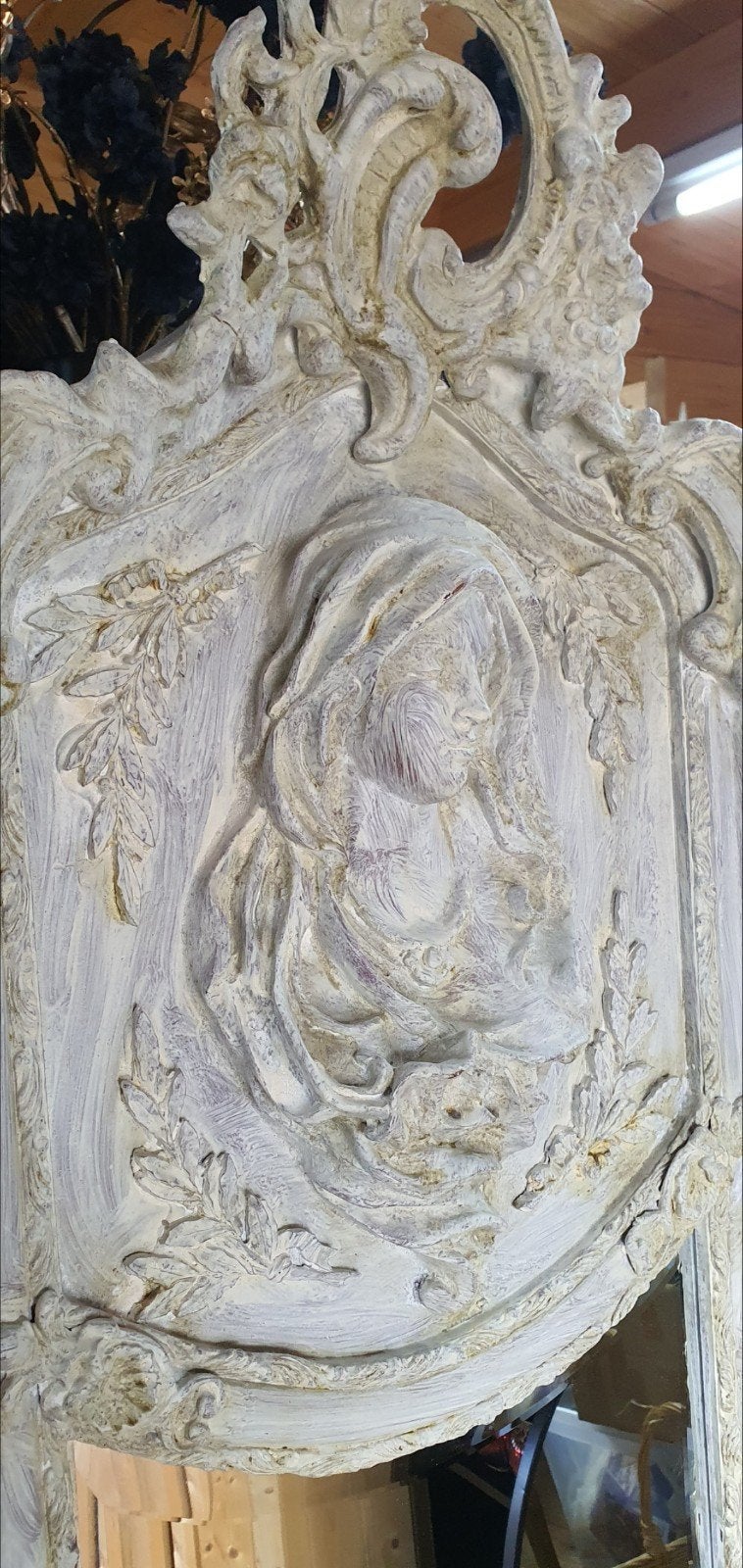 Prachtige betonlook passpiegel set met Madonna amulet, Ophalen of Verzenden, Rechthoekig