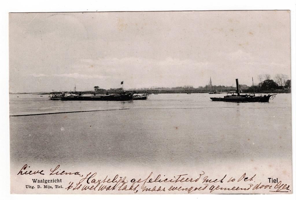 Tiel 1905. Waalgezicht (boot)., Ophalen of Verzenden, Voor 1920, Gelopen, Gelderland