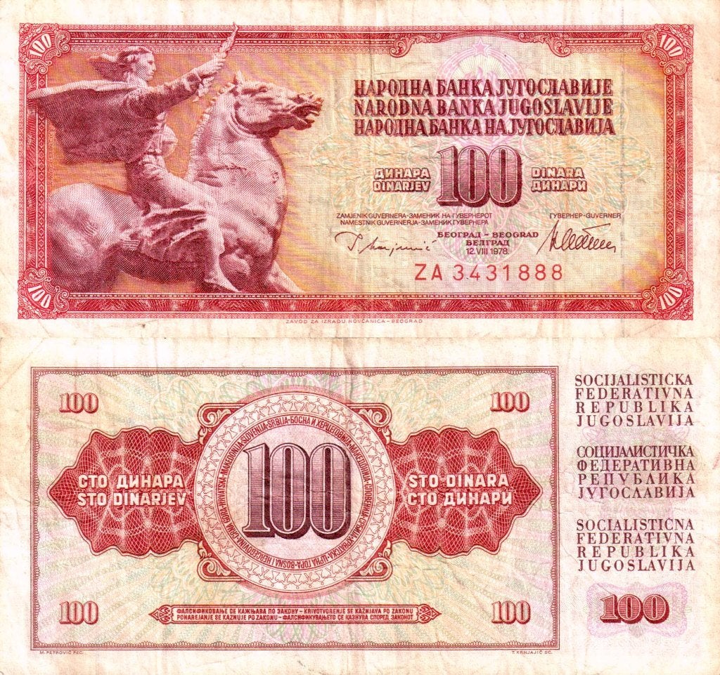 Joegoslavië 100 dinara 1978 - VF, Postzegels en Munten, Verzenden, Joegoslavië, Los biljet