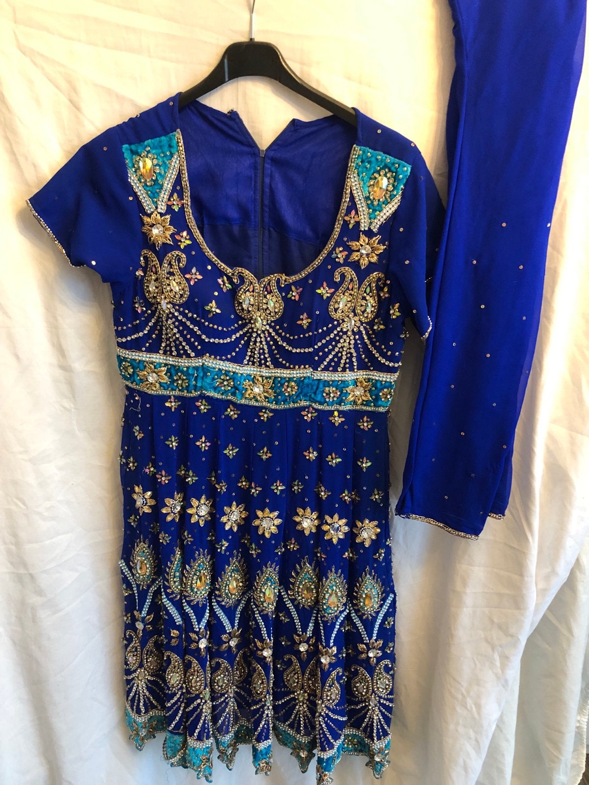Anarkali Bollywood Jurk Kobalt Blauw met Strass en Borduur, Maat 38/40 (M), Overige typen, Blauw, Ophalen of Verzenden