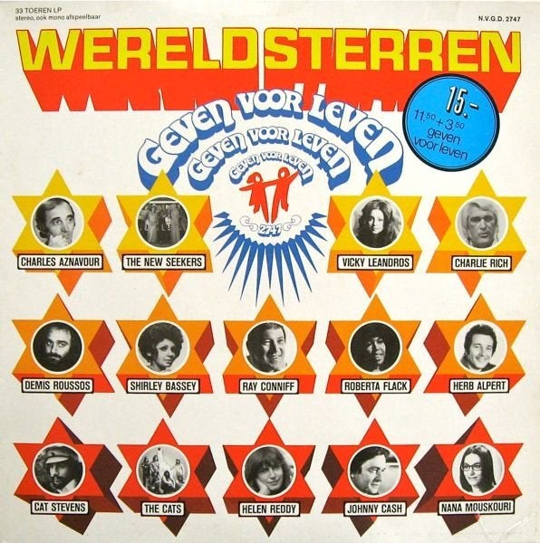 De LP van Wereldsterren uit 1974 met als titel Geven voor Le, Beschermende buitenhoes, LP, Gebruikt, Ophalen of Verzenden