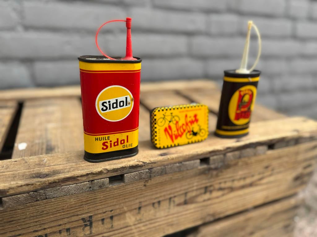 Vintage blikken: Sidol olie, Pfaff olie & Nikofix reparaties, Ophalen of Verzenden