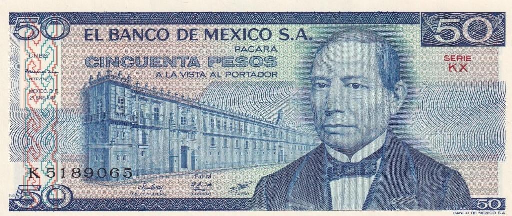 Mexico 50 pesos 27-1-1981 serie KX, Verzenden, Midden-Amerika, Los biljet