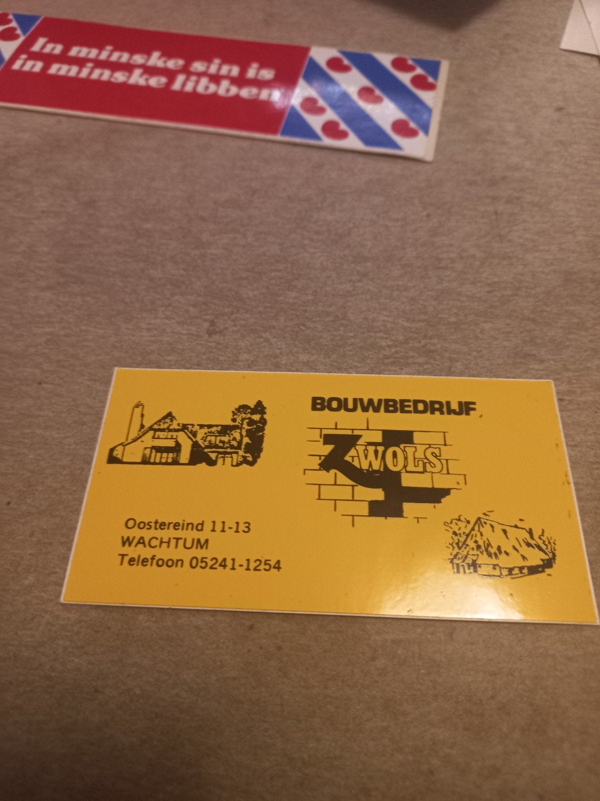 Vintage Reclamesticker Bouwbedrijf Zwols Wachtum, Ophalen of Verzenden, Gebruikt