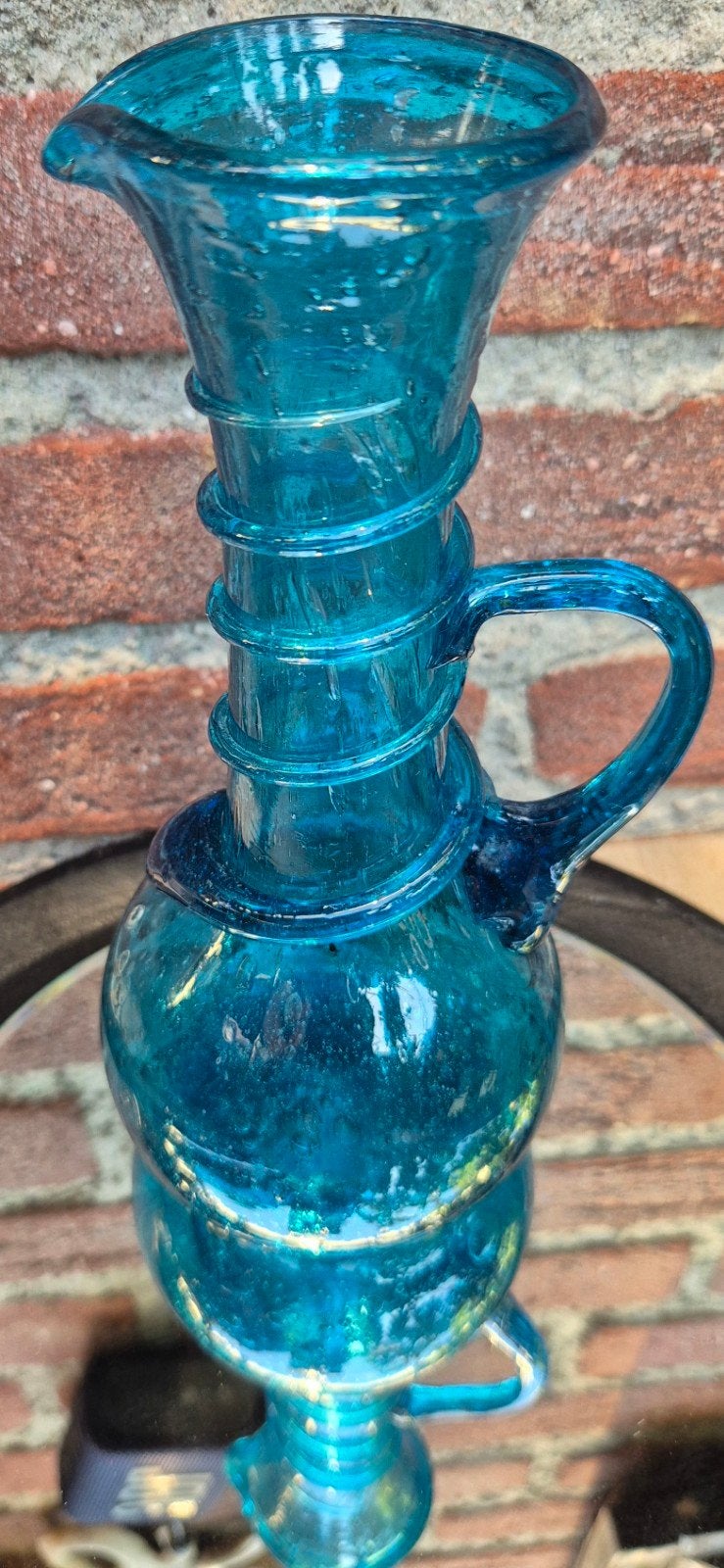 Vintage Blauwe Glazen Kan / Vaas - Mondgeblazen Biot Stijl, Antiek en Kunst, Ophalen of Verzenden