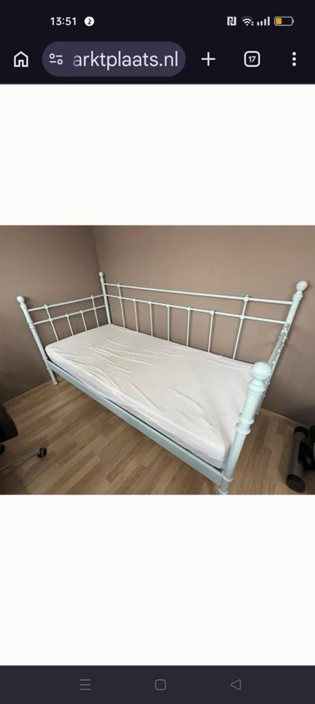 Ikea Tromsnes eenpersoonsbed, metaal, lichtblauw, Ophalen, 90 cm, Zo goed als nieuw, 200 cm