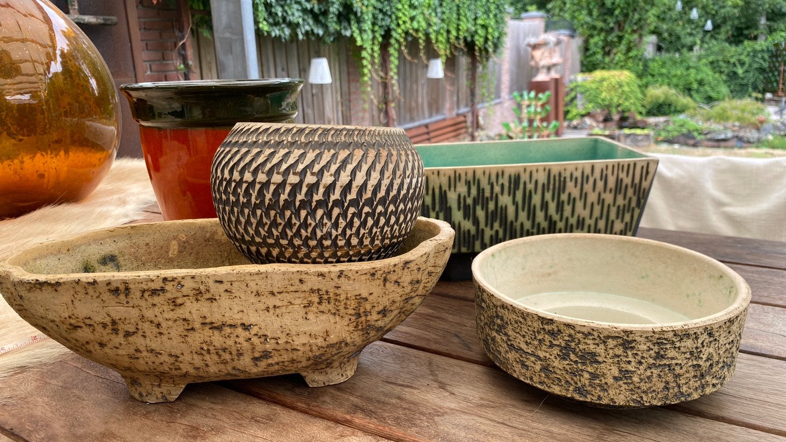 Berkenbast vintage bloempotten, Tuin en Terras, Rond, Ophalen of Verzenden, Zo goed als nieuw, Aardewerk
