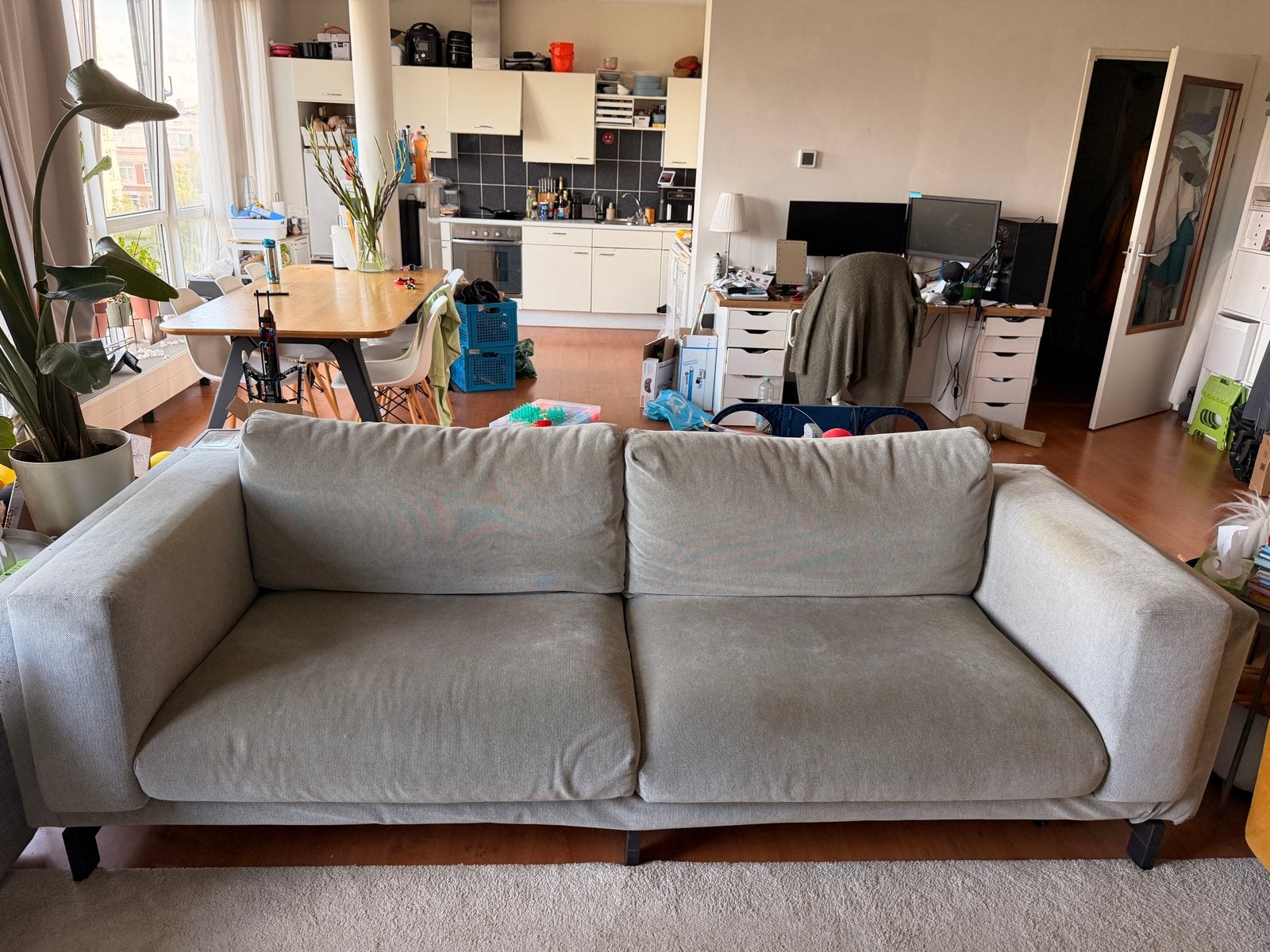 IKEA Nockeby 3-zits bank grijs - Snel gratis af te halen!, Ophalen, Gebruikt, Driepersoons, 75 tot 100 cm