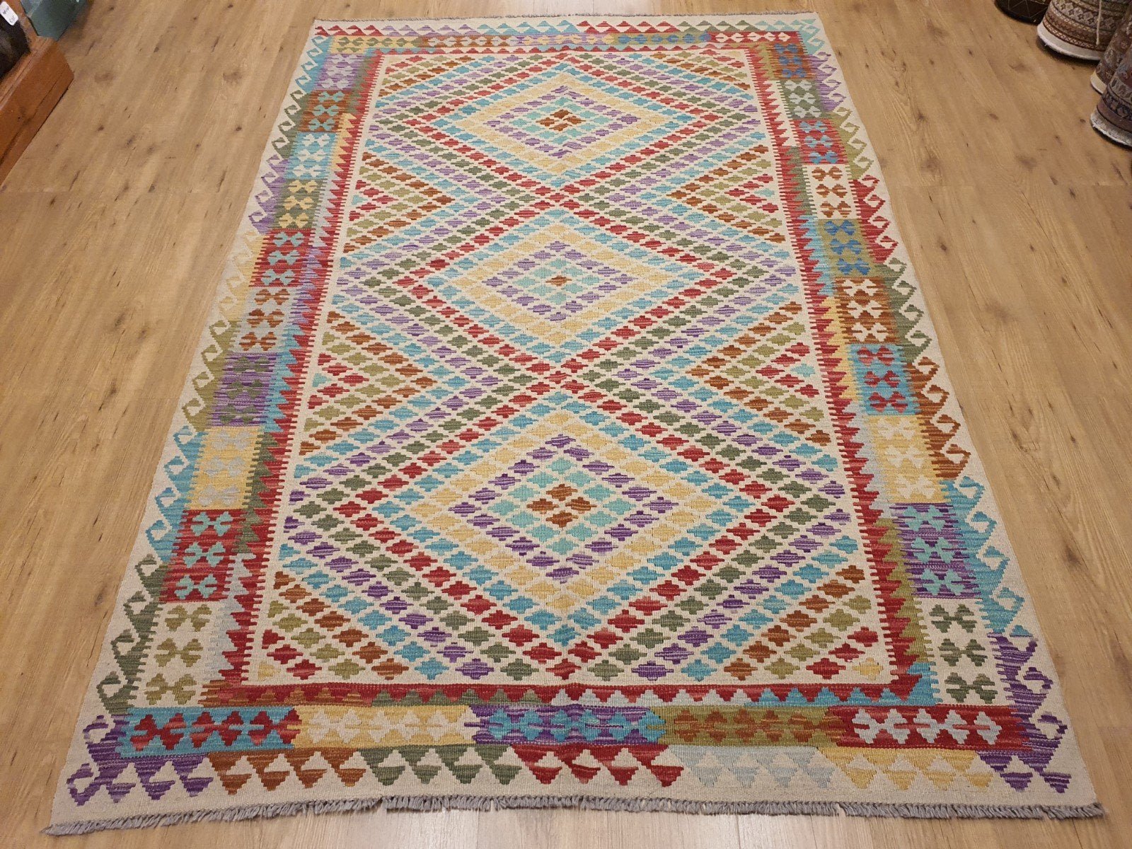 Prachtige handgeweven oosterse kelim 239x162, Info@SlatsAntiek.nl, 150 tot 200 cm, Vof Slats Antiek, Ophalen of Verzenden