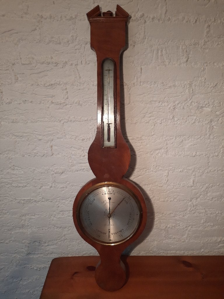 Mahoniehouten banjo barometer (T Jennings Ipswich), Audio, Tv en Foto, Weerstations en Barometers, Ophalen, Barometer