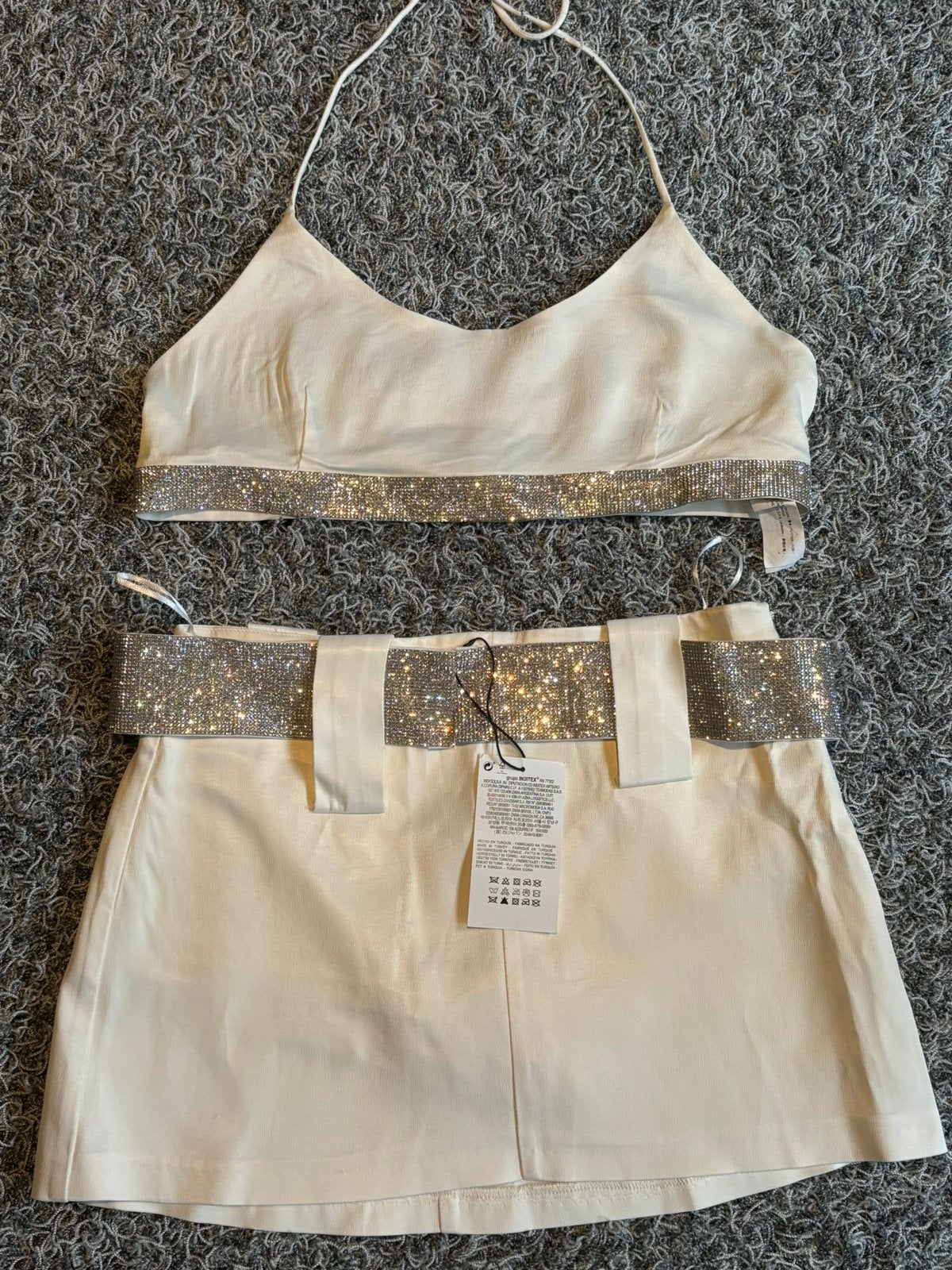 Zara broek rokje s met glitter riem met bijpassend top, Kleding | Dames, Maat 38/40 (M), Wit, Cocktailjurk, Ophalen of Verzenden