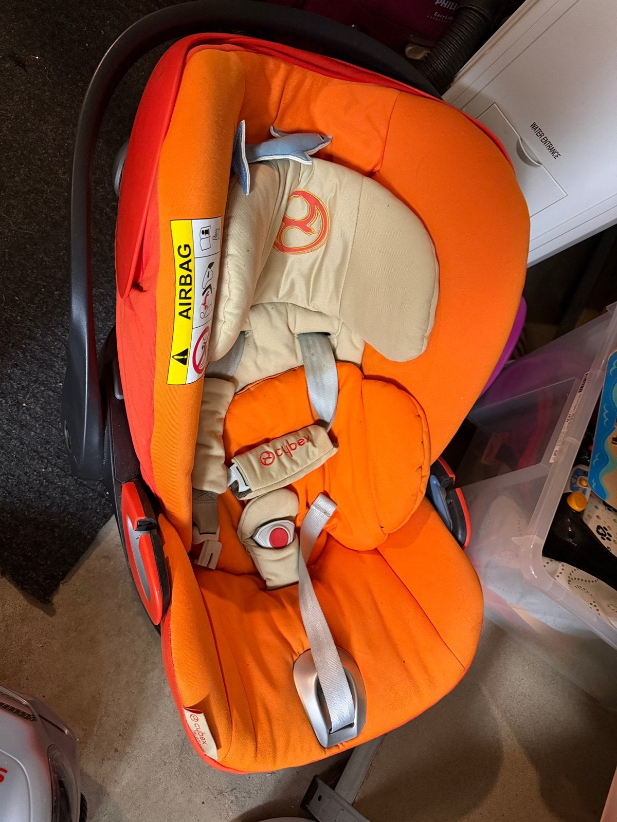 Cybex Cloud Q autostoel - Oranje, Autogordel of Isofix, Gebruikt, Slaapstand, 0 t/m 13 kg
