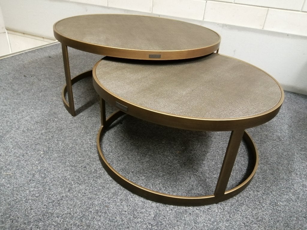 Richmond Interiors Salontafel Bloomville Shagreen Leder, Huis en Inrichting, Ophalen, Richmond Interiors, Glas, Rond