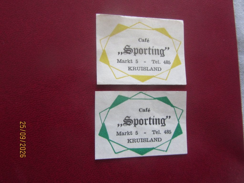 Café Sporting  Markt 8 Kruisland, Ophalen of Verzenden, Gebruikt, Luciferdoosjes of -merken