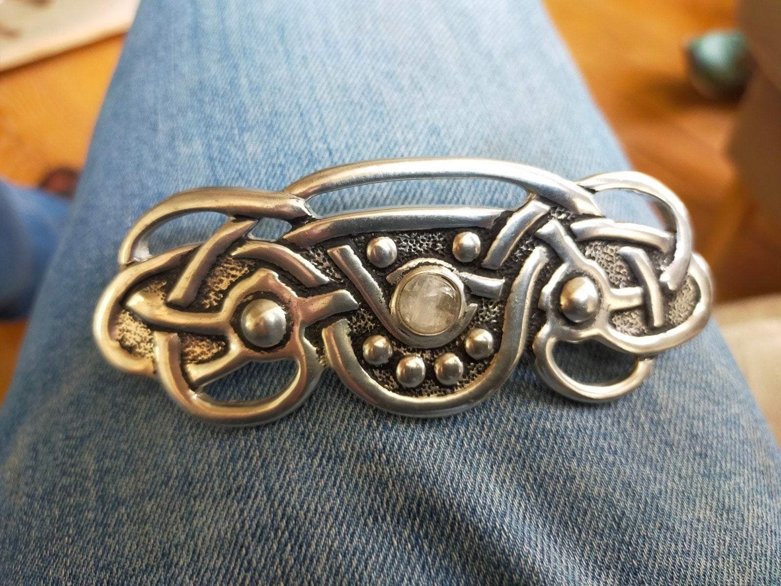 Vintage St Justin Keltische Haarspeld met Steen, Sieraden, Tassen en Uiterlijk, Broches, Overige materialen, Gebruikt, Ophalen of Verzenden