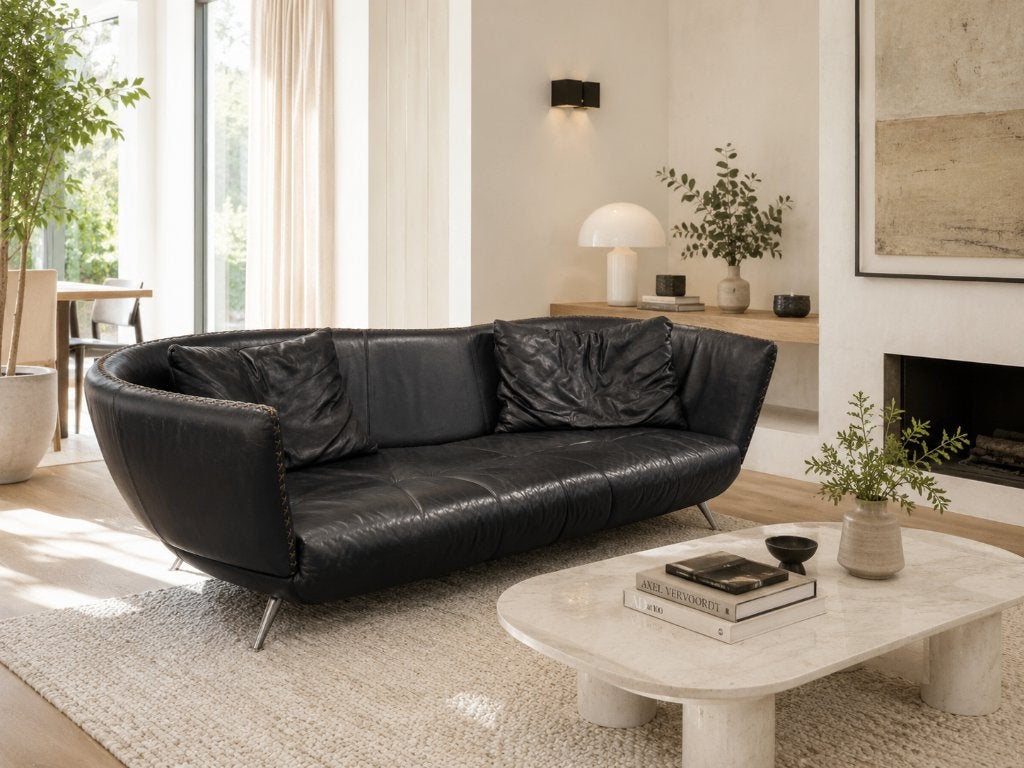 Desede DS102 Shell Lounge Bank Zwart leer Mathias Hoffmann, Ophalen, 125 cm of meer, 125 cm of meer, Zo goed als nieuw