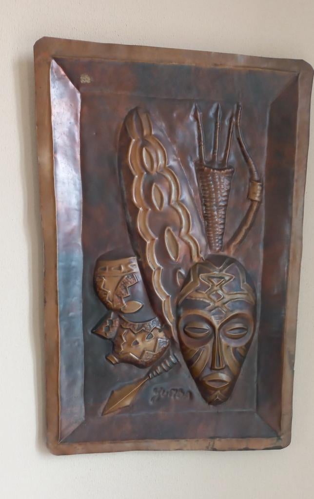Afrikaanse decoratie: klok, schilderijen, giraffen,houten sn, Ophalen, Hout, Gebruikt, Meerkleurig