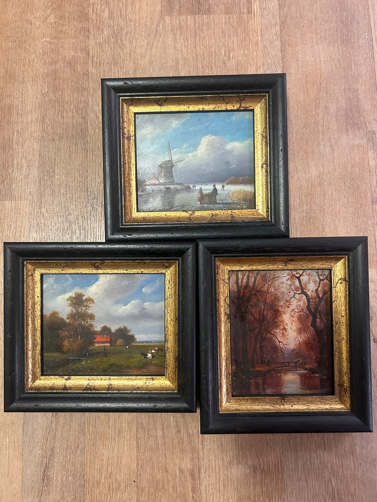 Set van 3 klassieke Hollandse landschapsschilderijen, Antiek en Kunst, Kunst | Schilderijen | Klassiek, Paneel, Ophalen of Verzenden
