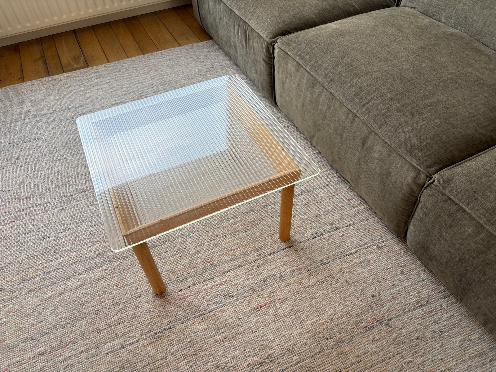 Hay Kofi salontafel geribbeld glazen blad, Minder dan 50 cm, 100 tot 150 cm, Vierkant, Ophalen of Verzenden