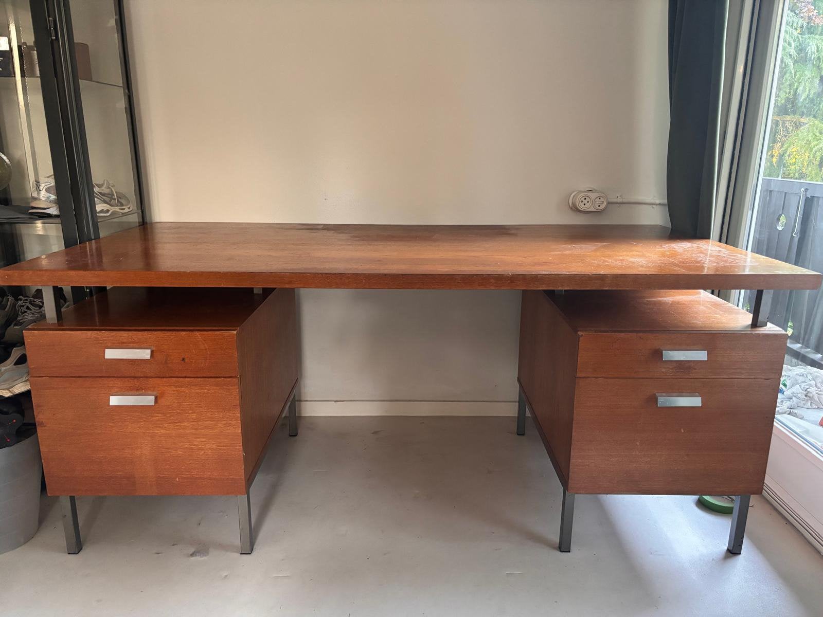 Mid-century houten designbureau, Huis en Inrichting, Gebruikt, Hout, 180 cm, Bruin