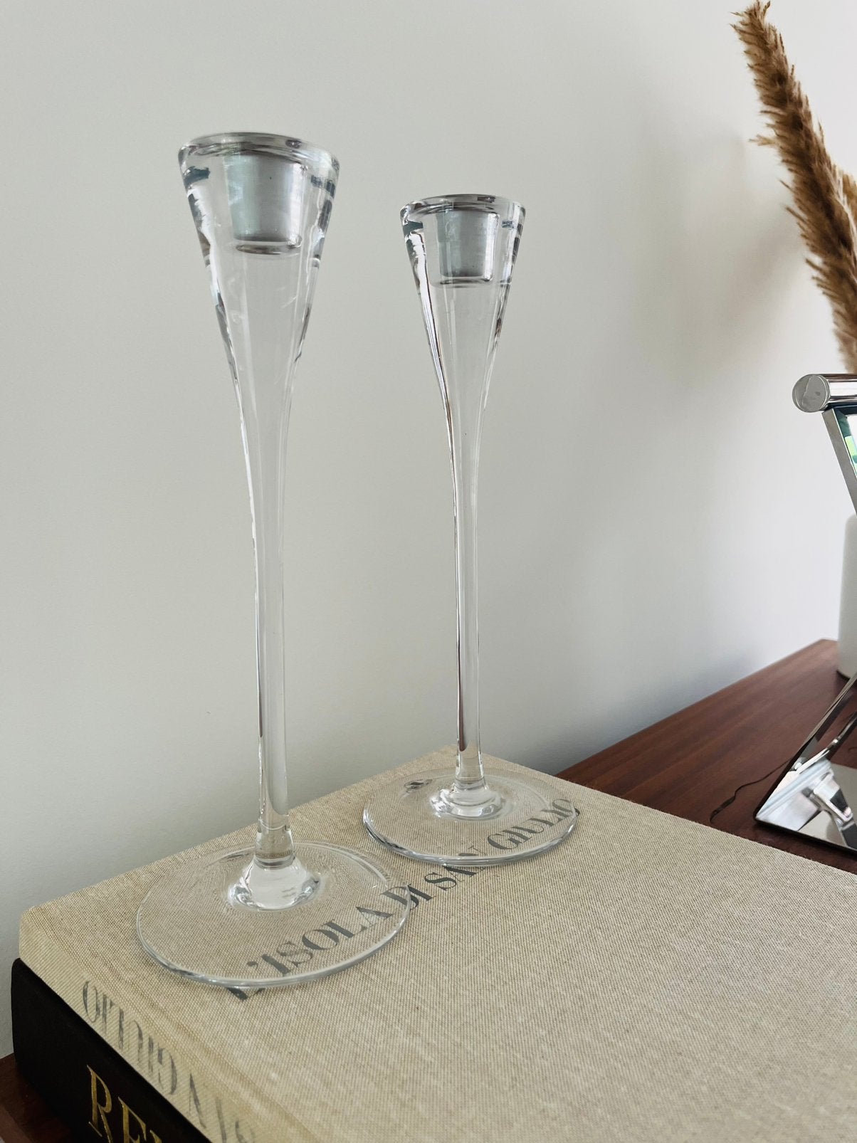 Vintage ikea kandelaren glas japandi bolia, Ophalen of Verzenden, Zo goed als nieuw, Glas, IKEA