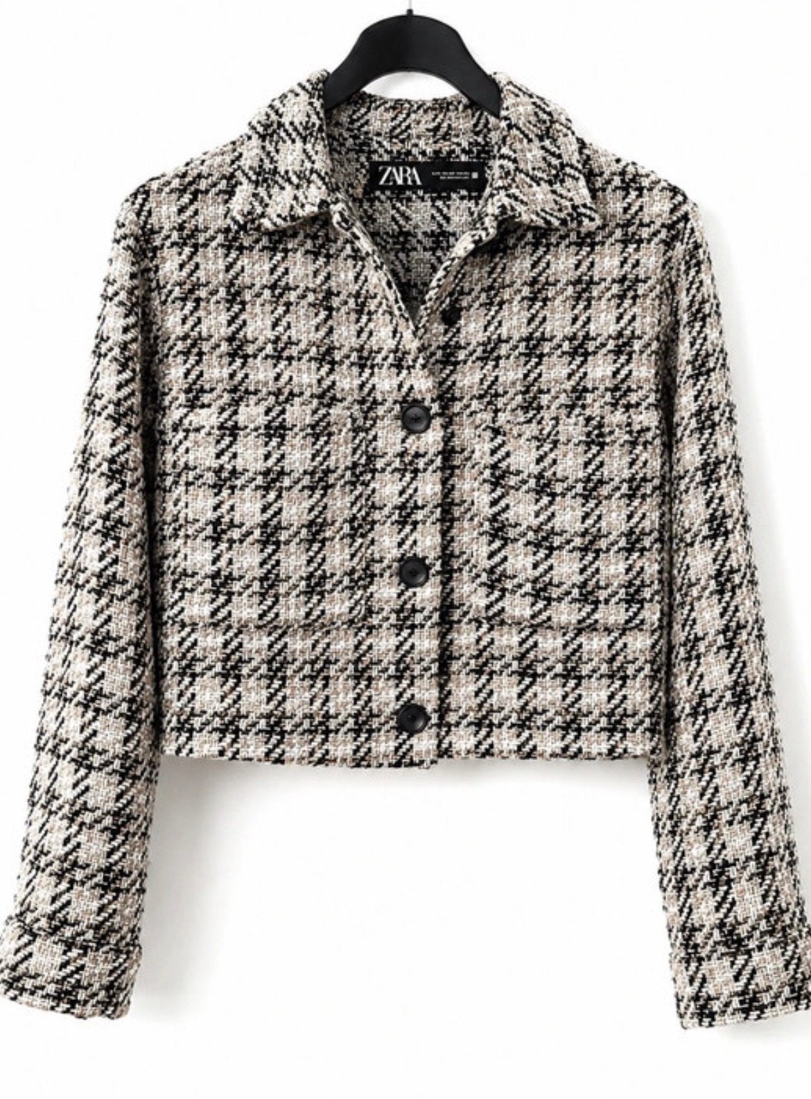 Zara Cropped Jasje XS Zwart/Beige Tweed, Ophalen of Verzenden, Zo goed als nieuw, Maat 34 (XS) of kleiner, Zwart