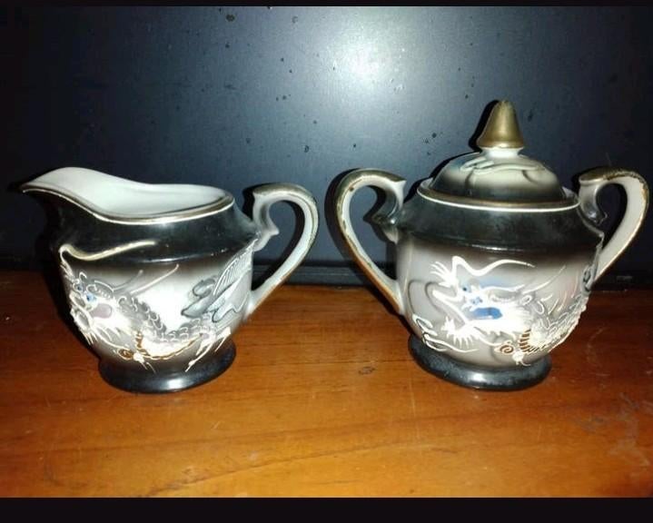 Vintage Japans draken theeservies: melkkan en suikerpot, Antiek en Kunst, Ophalen of Verzenden
