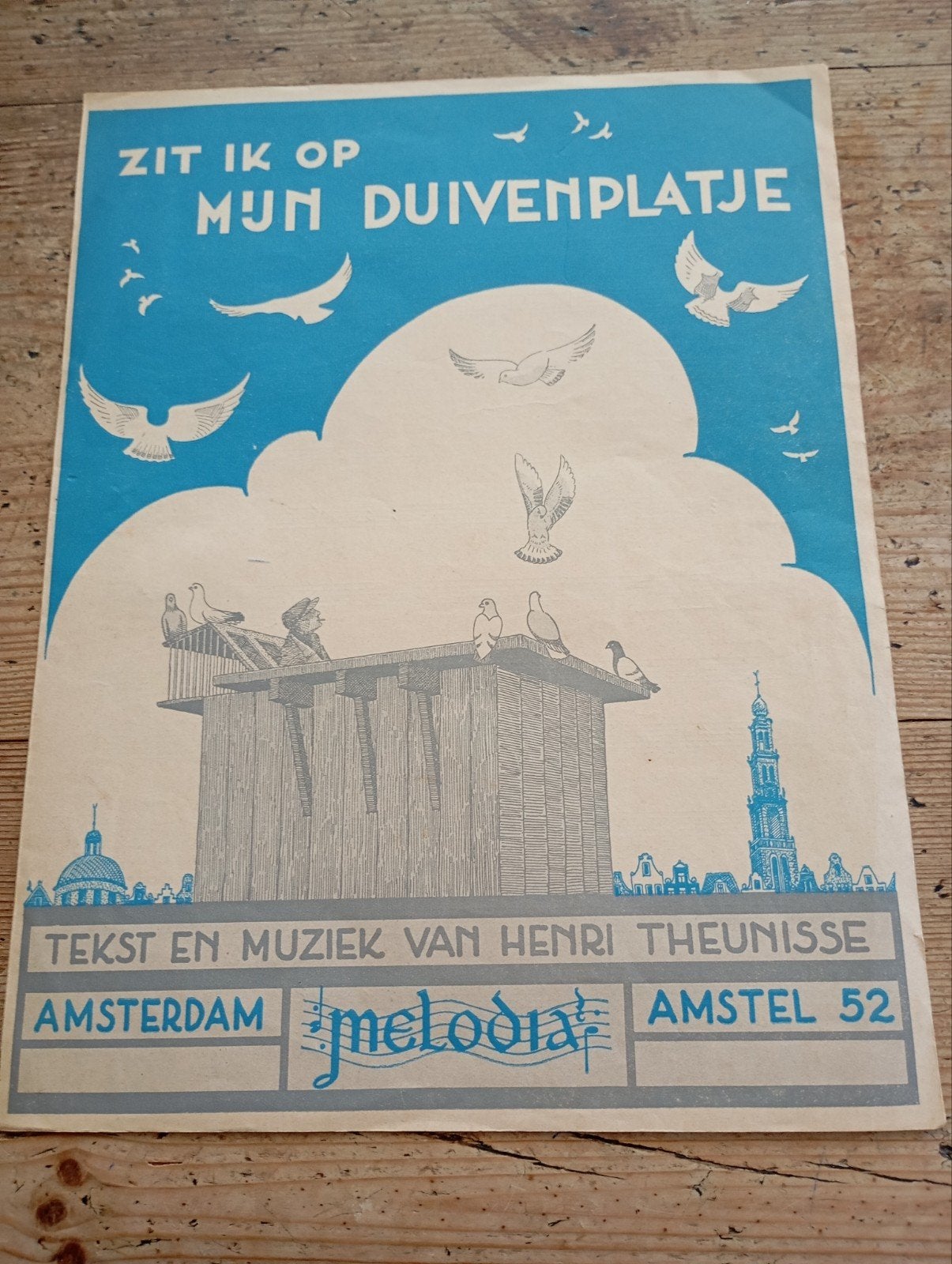 Vintage Zit ik op mijn Duivenplatje Poster A3, Ophalen of Verzenden, Reclamebord