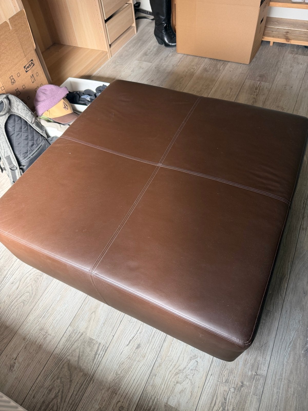 Leren hocker 100x100x43 cm - Bruin, Huis en Inrichting, Ophalen, Vierkant, Leer, 75 tot 100 cm
