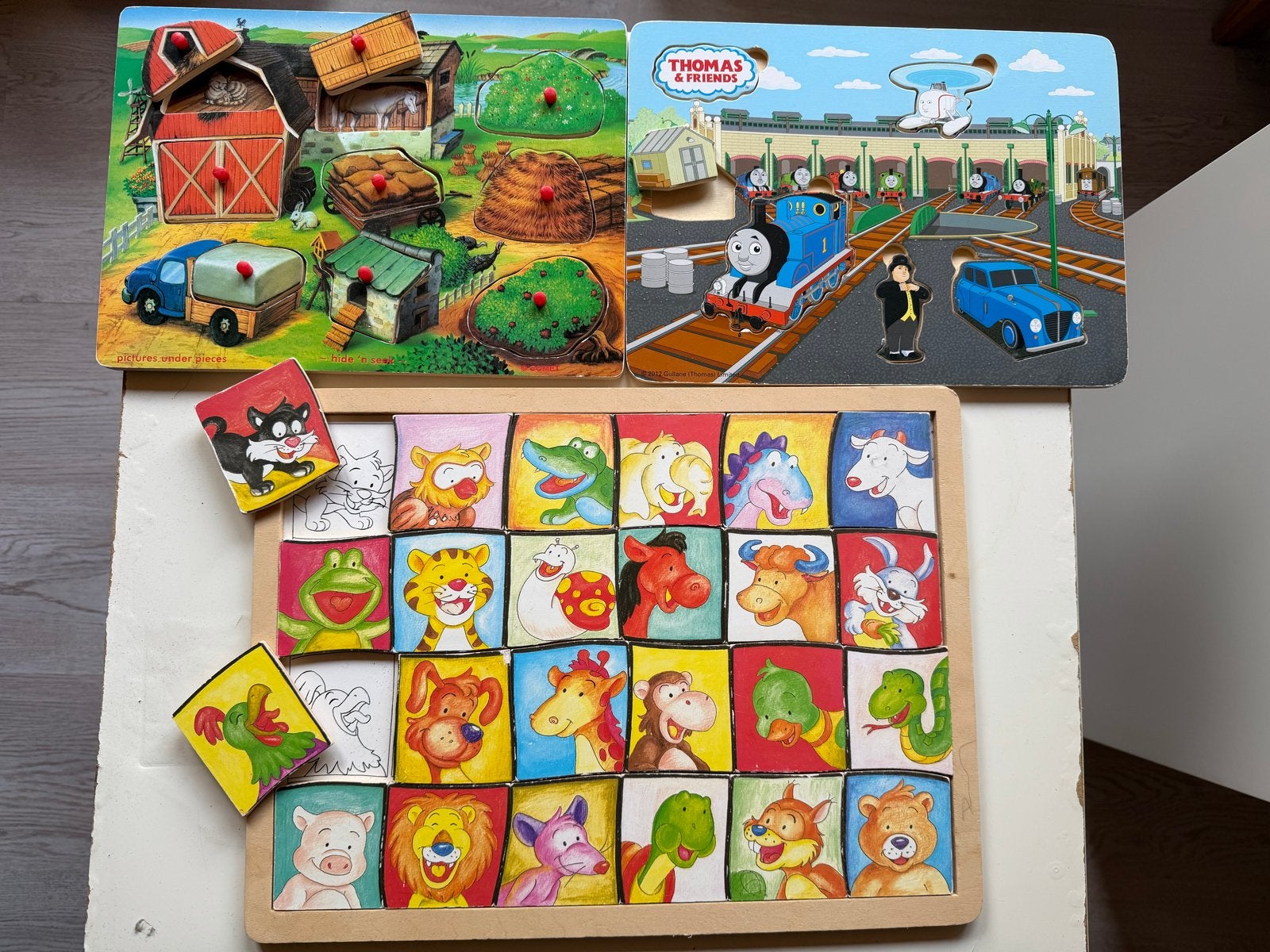 Houten Puzzels: Boerderij, Thomas de Trein & Dierenblokken, Ophalen, 2 tot 4 jaar, Gebruikt, Van hout