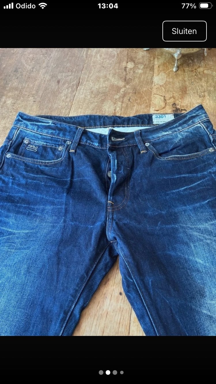 G-Star 3301 low tapered 33/36, Ophalen of Verzenden, Zo goed als nieuw, Blauw, W33 - W34 (confectie 48/50)