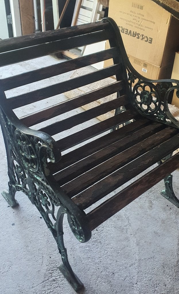 Gietijzer met hout tuinstoel, Tuin en Terras, Ophalen of Verzenden, Gebruikt, Metaal