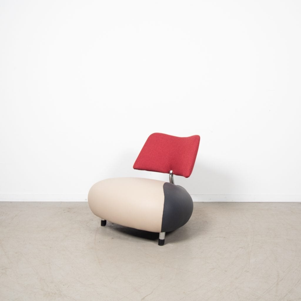 Leolux Pallone Pa Fauteuil Beige/Grijs/Rood Leer, Niet ingevuld, Zo goed als nieuw, Niet ingevuld, Niet ingevuld