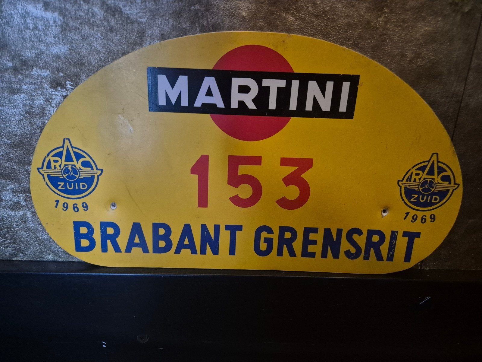 Porsche Martini Rallye bord Brabant Grensrit 1969, Ophalen of Verzenden, Gebruikt, Auto's