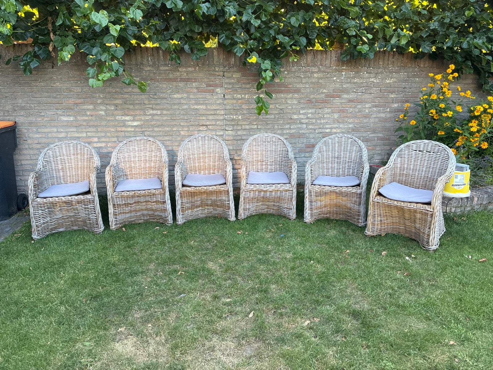 6 rieten tuinstoelen van Pure Collection, Tuin en Terras, Ophalen, Gebruikt, Rotan