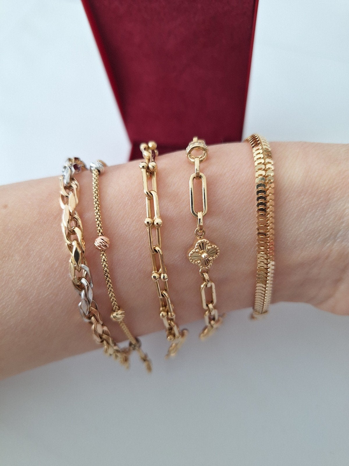14 karaat gouden armband paperclip schakelarmband, Verzenden, Zo goed als nieuw, Goud, Goud