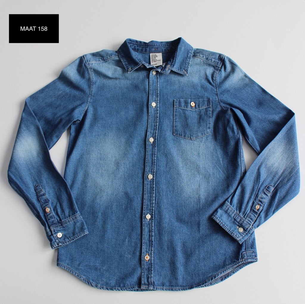 Jeans blouse 158, Kinderen en Baby's, Kinderkleding | Maat 158, Ophalen of Verzenden, Zo goed als nieuw, Jongen of Meisje, Overhemd of Blouse