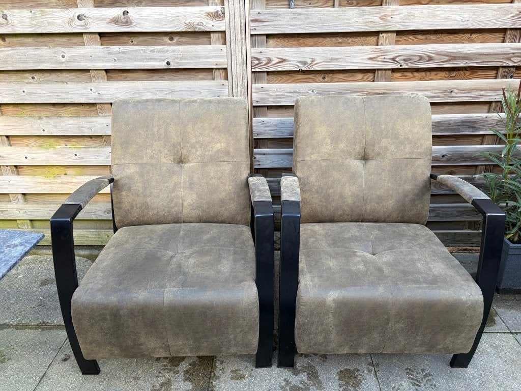 2 fauteuil micro-leder (mosgroen), Huis en Inrichting, Ophalen, Minder dan 75 cm, Actueel, Zo goed als nieuw