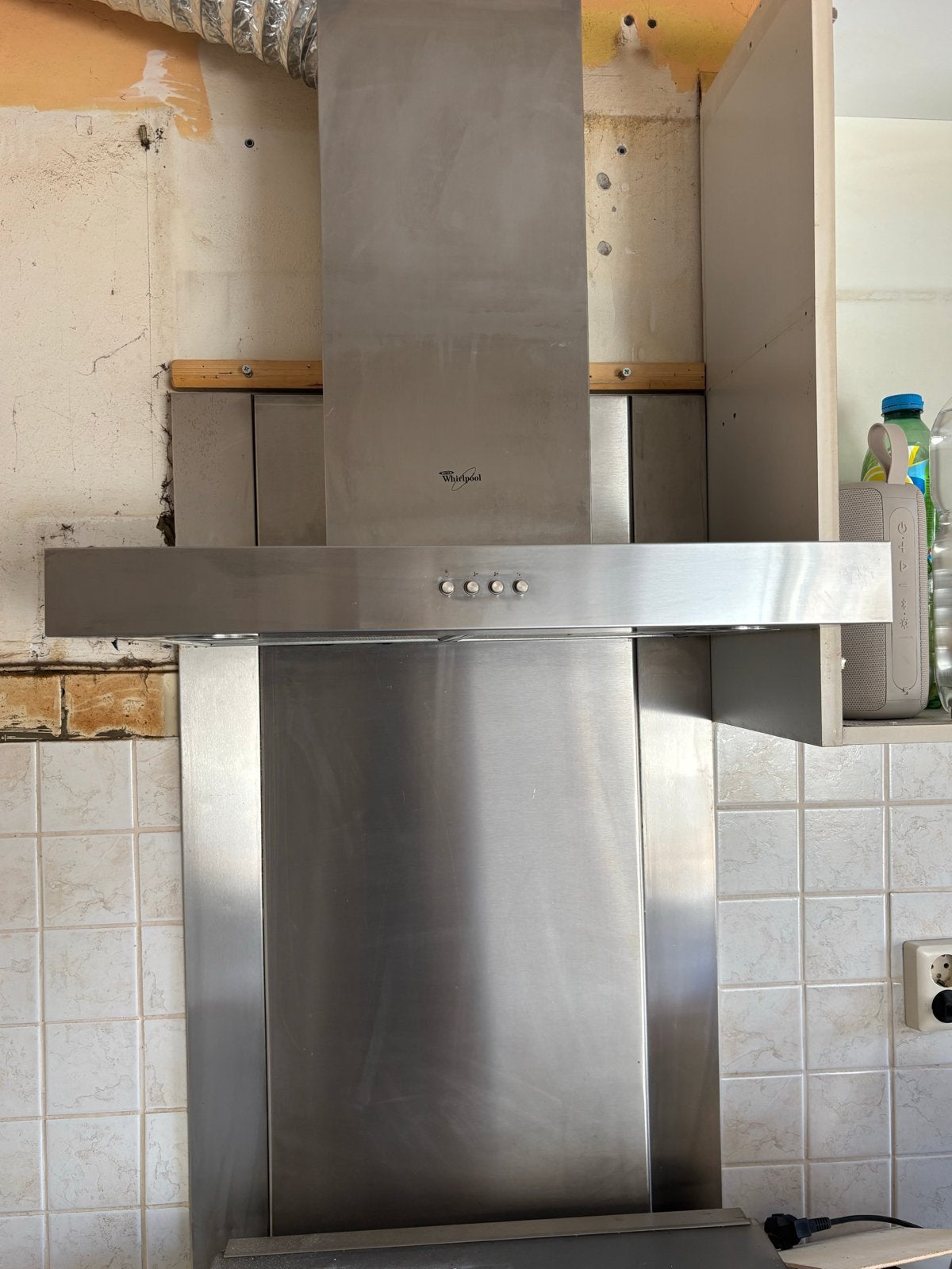 Whirlpool afzuigkap inclusief wandplaat- RVS, Ophalen, Gebruikt, Wandschouwkap, 400 tot 600 m³ per uur